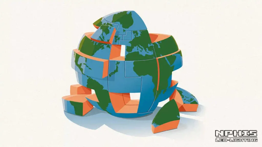 Illustration depicting the complex restructuring of global LED supply chains amid US tariffs. » led strip light Production R&D Manufacturer|NPHIS Illustration depicting the complex restructuring of global LED supply chains amid US tariffs.