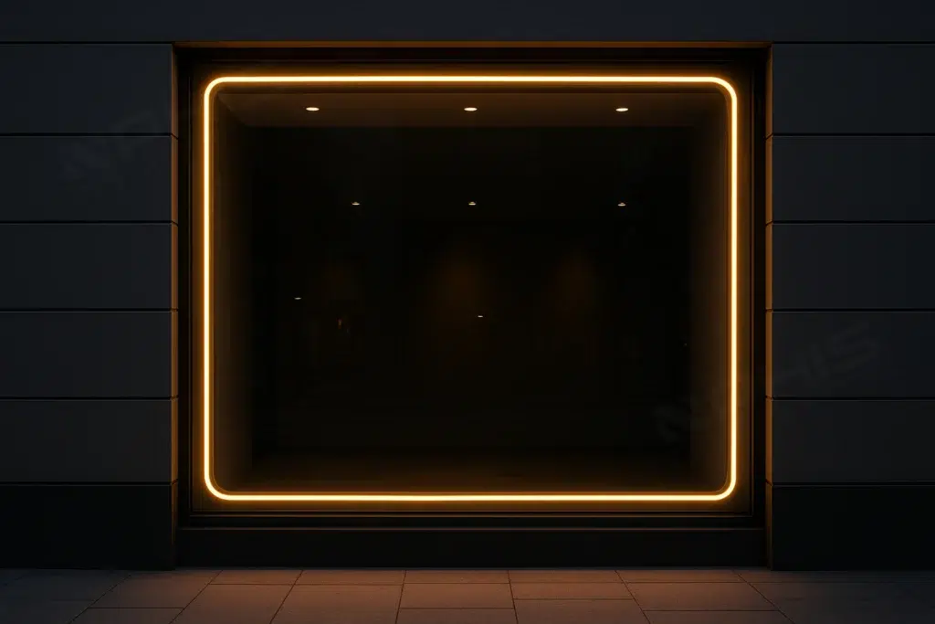 Retail store window with warm white LED strip light frame, creating an eye-catching and modern exterior display at night » led strip light Production R&D Manufacturer|NPHIS Retail store window with warm white LED strip light frame, creating an eye-catching and modern exterior display at night