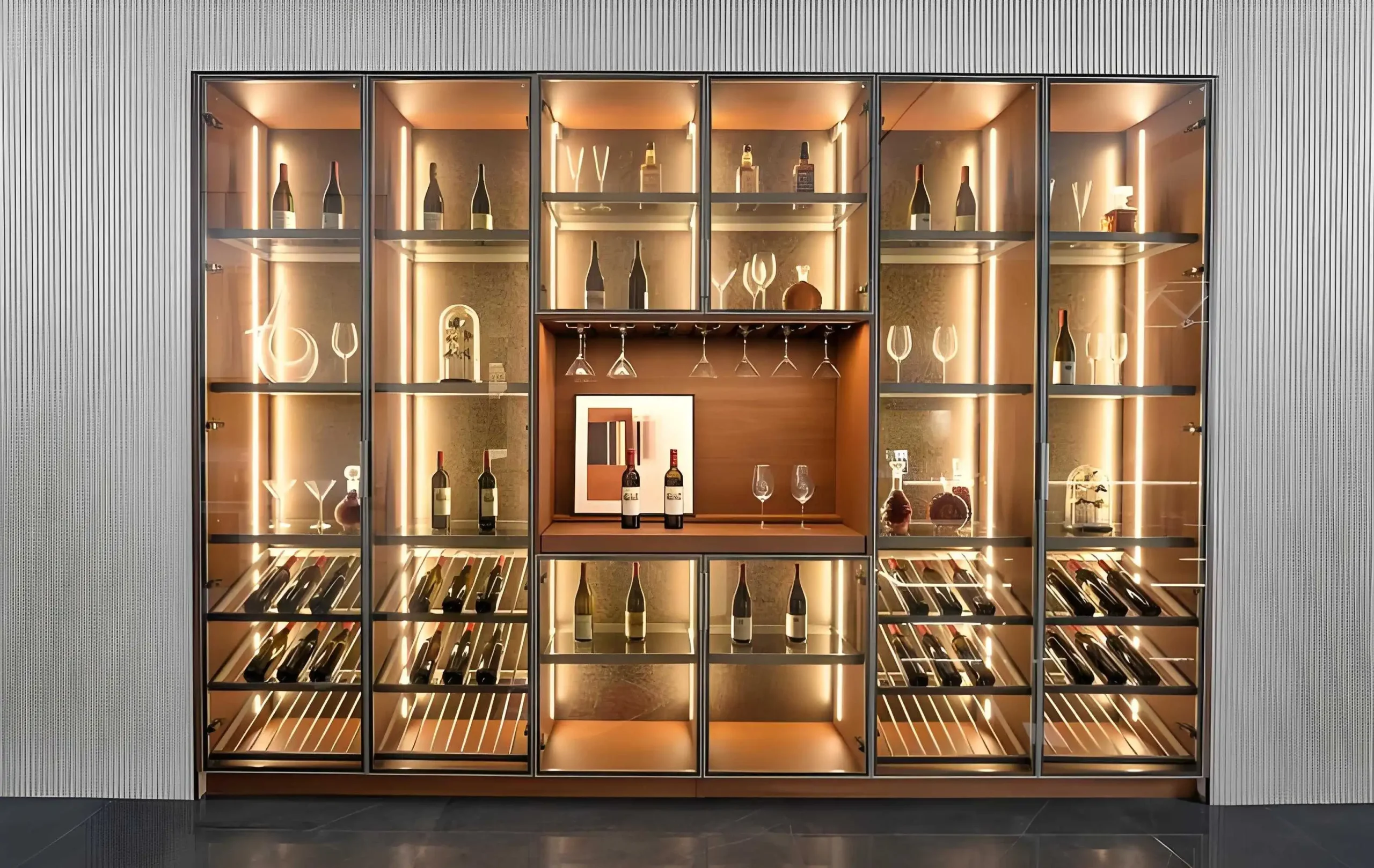 Magnetic LED light bar wine rack and beverage display lighting