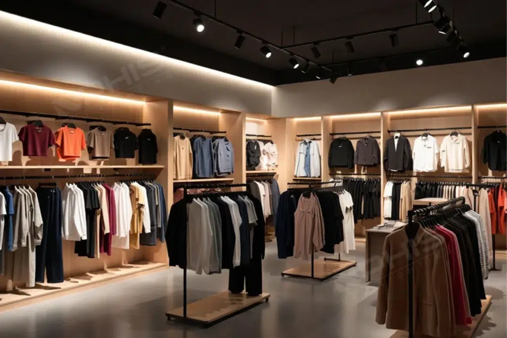 Retail store » led strip light Production R&D Manufacturer|NPHIS Clothing store interior with LED track lighting and strip lights illuminating apparel displays, enhancing product visibility and store atmosphere