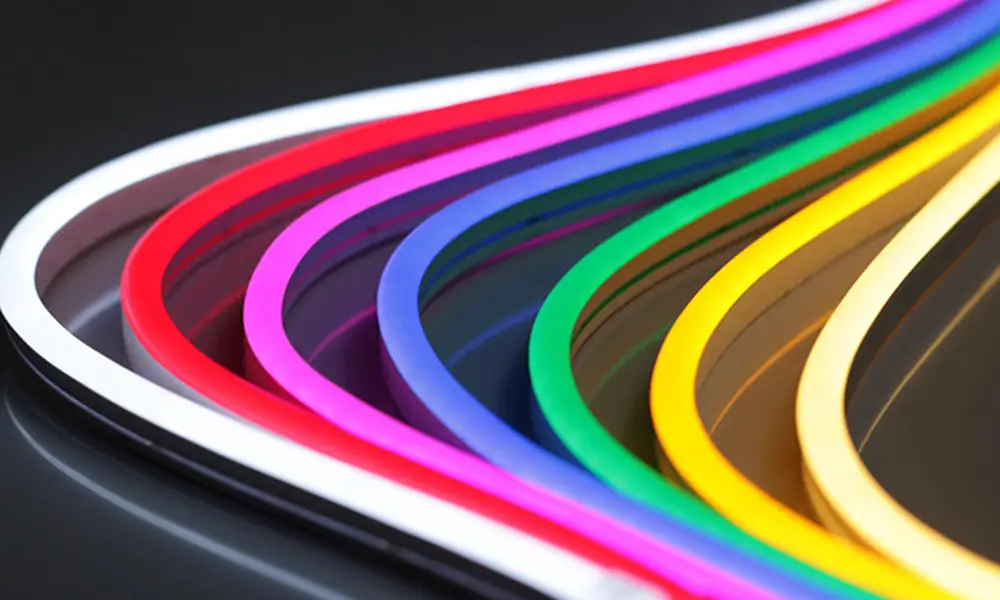 Addressable silicone neon flex and DMX512 silicone LED neon flex showing vibrant color mixing and 3D bendable performance
