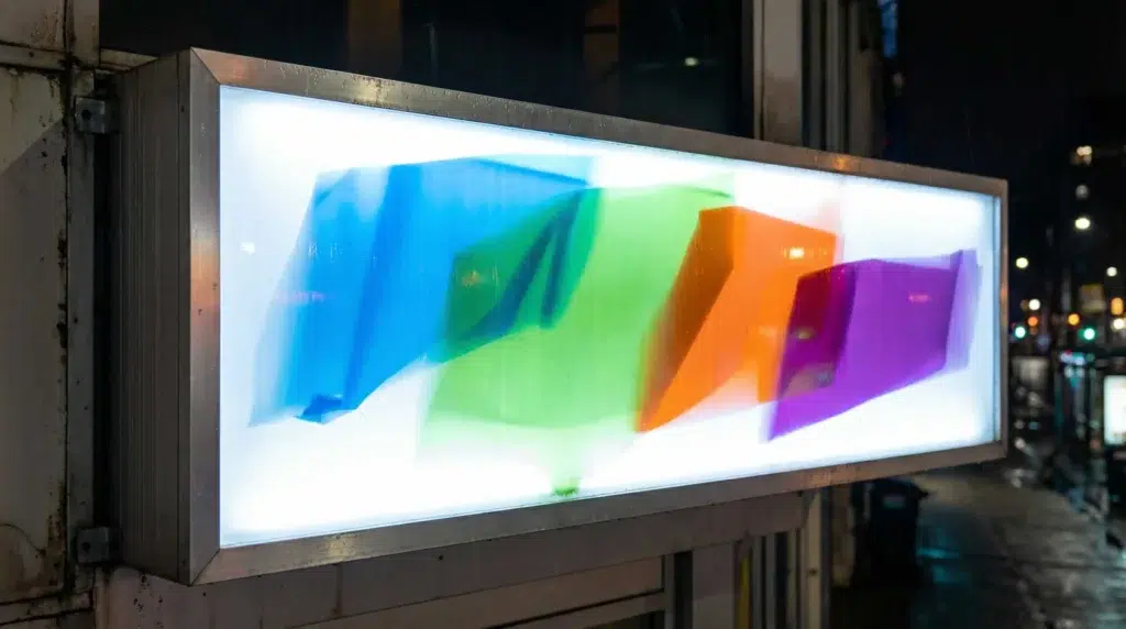 nphis-led-light-box-advertising-sign-backlight-night » led strip light Production R&D Manufacturer|NPHIS Illuminated LED light box advertising sign mounted on commercial building exterior at night showing bright uniform backlighting through frosted panel