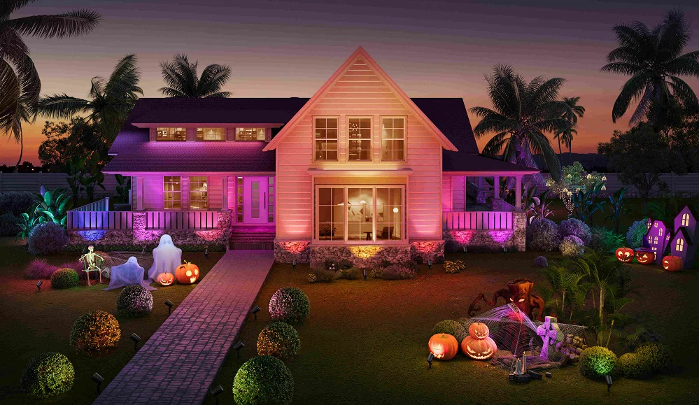 Vibrant Halloween house lighting ideas using color changing LED strips on exterior 2026