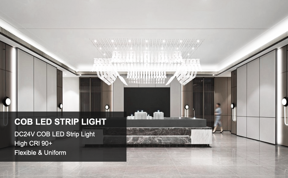 Close-up of high-CRI dotless COB LED strip showing uniform glow