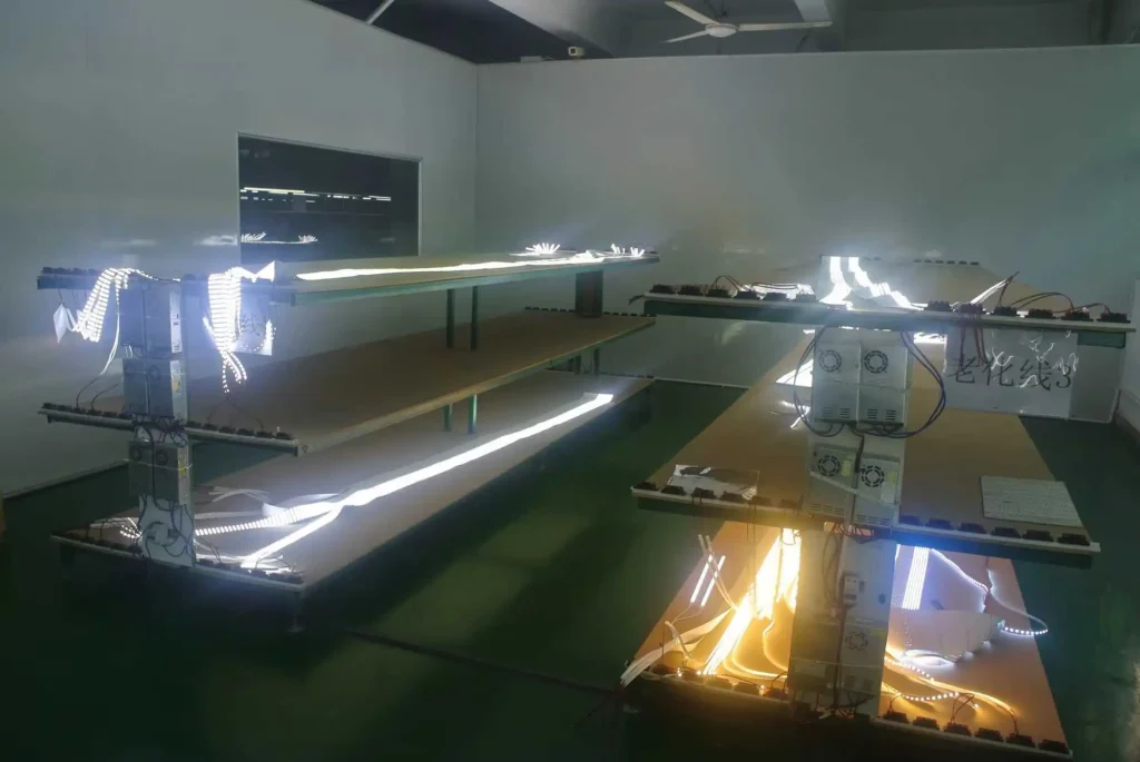 LED-Strip-Light-Aging-Test-Line-LED-Tape-Light-Testing-Quality-Control-Reliability-Test » led strip light Production R&D Manufacturer|NPHIS » led strip light Production R&D Manufacturer|NPHIS LED strip light aging test line for reliability inspection, LED tape light testing, strict quality control for LED strip lights manufacturer, durable commercial grade LED light strip quality assurance process