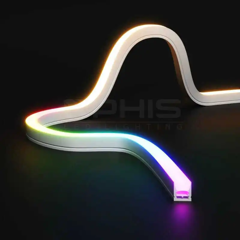 IP68 silicone LED neon flex showing 3D vertical bending capability for architectural lighting