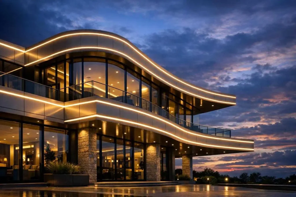 Architectural facade LED linear lighting IP67 silicone LED neon flex factory custom anti-yellowing UV resistant neon flex exterior villa commercial building lighting project