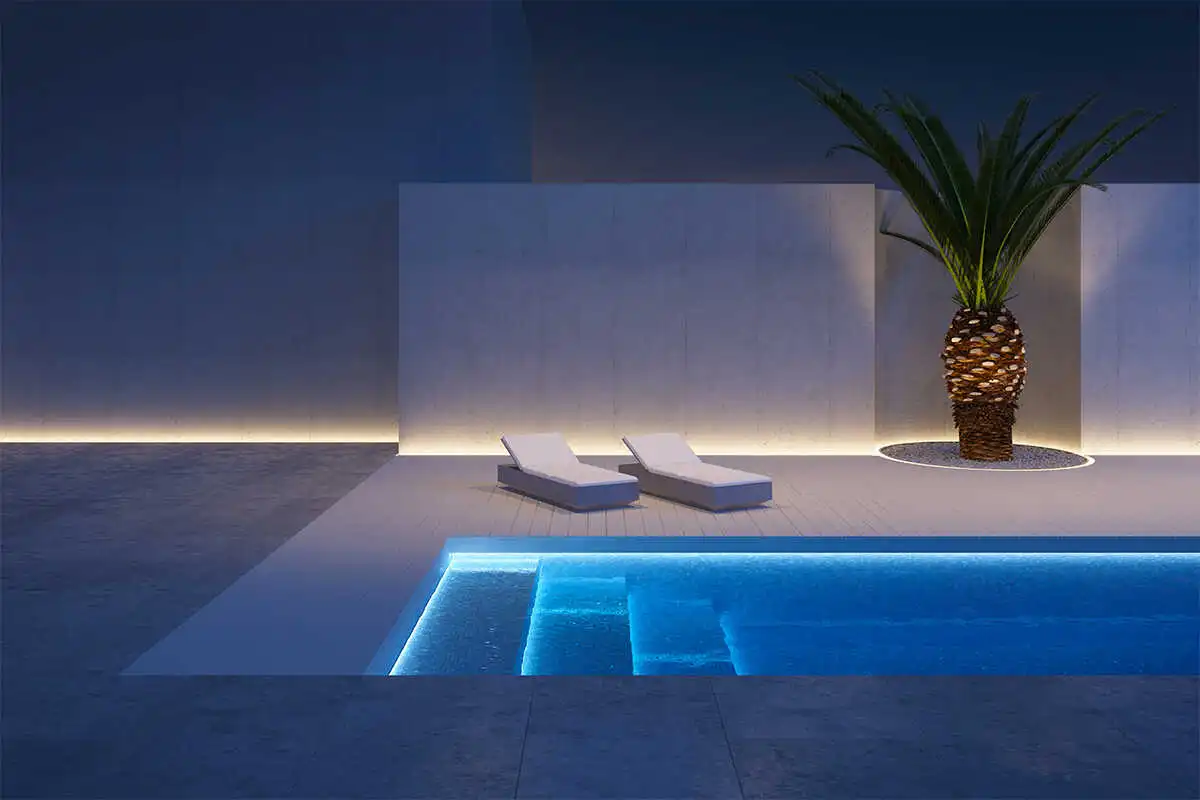 outdoor-pool-extreme-weather-ip67-neon-flex-commercial-landscape-lighting » Custom LED Strip Lights Manufacturer | Silicone Neon Flex Supplier China » Custom LED Strip Lights Manufacturer | Silicone Neon Flex Supplier China Extreme weather outdoor LED neon installation IP67 silicone neon flex for commercial pool landscape exterior architectural facade linear lighting UV resistant anti-yellowing silicone strip