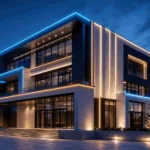 Modern building facade architectural lighting design using programmable DMX512 RGBW neon flex
