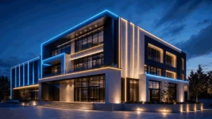 Modern building facade architectural lighting design using programmable DMX512 RGBW neon flex