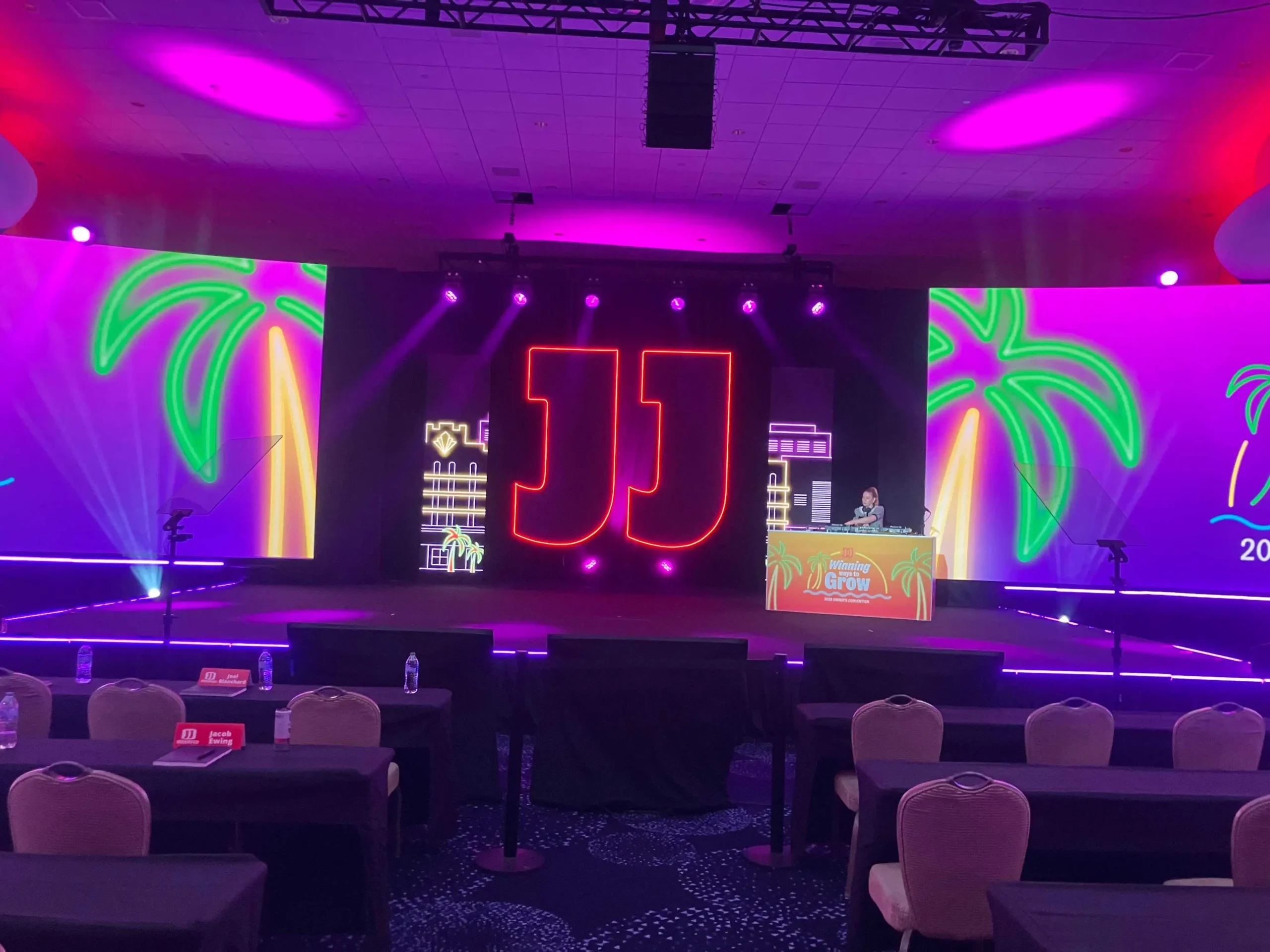 event-stage-lighting-design-dmx-decoder-application » Custom LED Strip Lights Manufacturer | Silicone Neon Flex Supplier China » Custom LED Strip Lights Manufacturer | Silicone Neon Flex Supplier China Complete event stage lighting design featuring custom LED signs and RGBW strips managed by DMX lighting controllers.