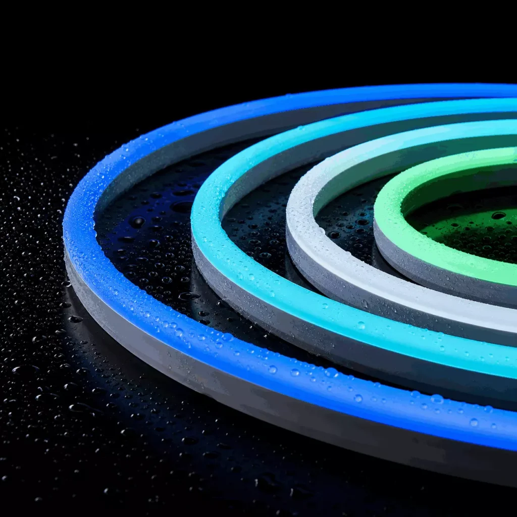 Waterproof RGBW DMX LED neon flex with silicone housing for outdoor facade lighting and wet-location projects.