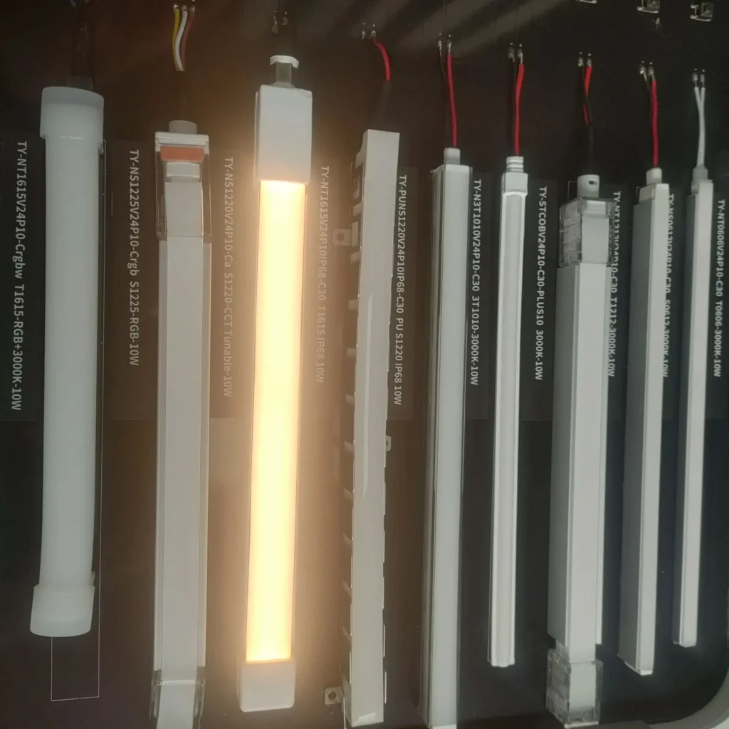 NPHIS LED silicone neon flex product range — RGB, CCT tunable, IP68 waterproof, RGBW top bend and side bend LED neon flex samples for wholesale buyers, 24V low-voltage neon flex factory direct