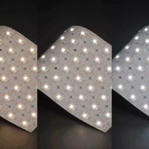 3 color temperature options 24V flexible led light sheet bendable test，warm‑neutral‑cool flexible led panel sheet comparison