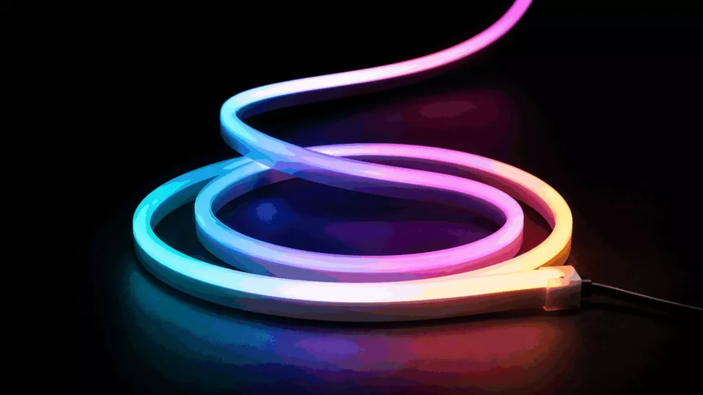 Soft bendable gradient color RGB silicone LED neon flex light strip with smooth color transition, flexible commercial decorative lighting for indoor ambient decoration