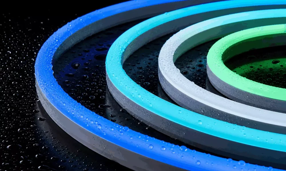 Waterproof RGBW DMX LED neon flex with silicone housing for outdoor facade lighting and wet-location projects.